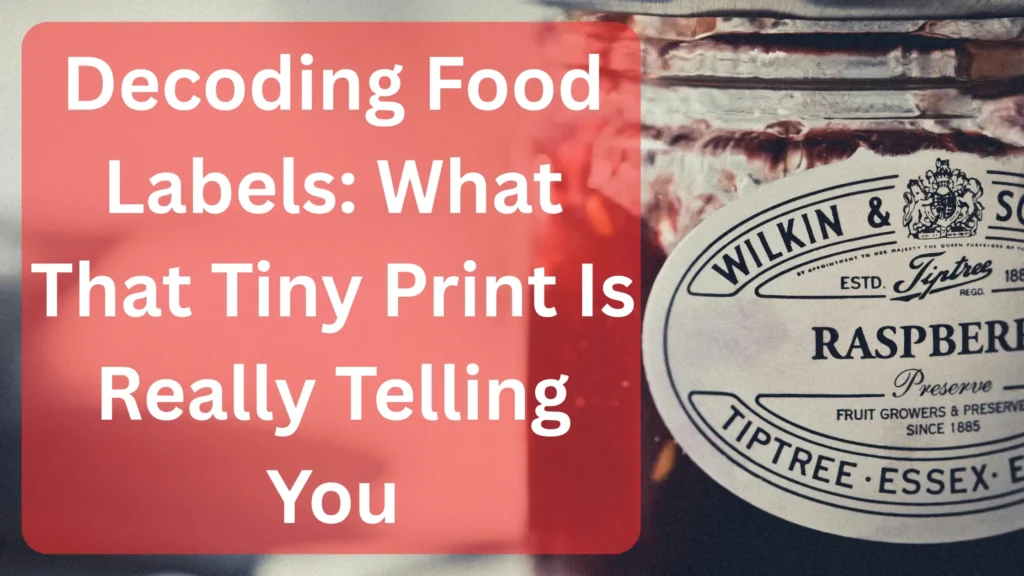a close up of a jar and text Decoding Food Labels What That Tiny Print Is Really Telling You next to it